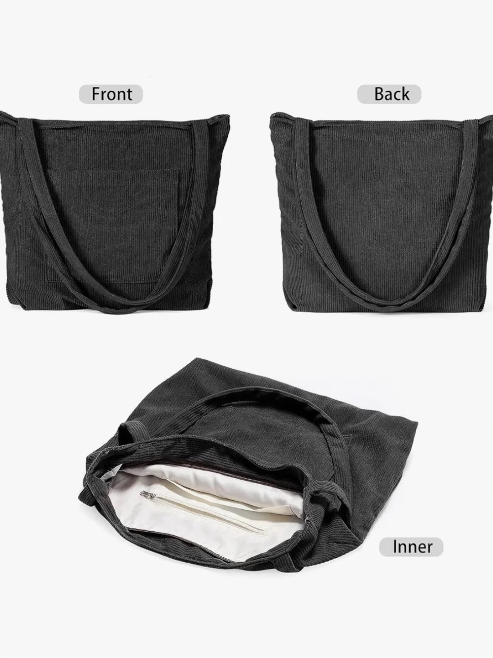 Black Corduroy Tote Bag